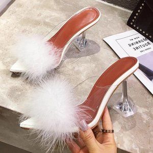 Summer Woman Pumps PVC Transparent Feather